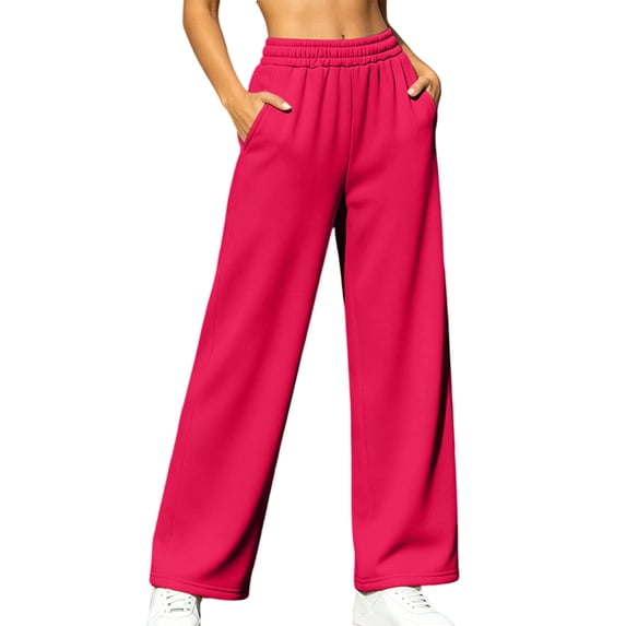 CaComMARK PI Wide Leg Sweatpants for Women High Waisted Baggy Pants Lightweight Straight Leg Casual Pants with Pockets Hot Pink