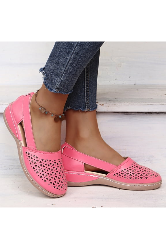 Woman Sandals Dressy Flat Sandals Women's Hollow Out Casual Shoes Solid Round Head Comfortable Platform Sandals Shoes On Sale Pink