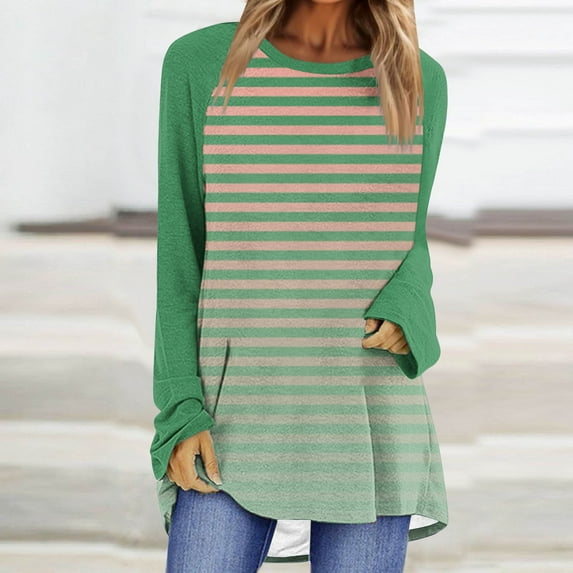 CaComMARK PI Women Long Sleeve Tops Dressy Casual Striped Print Graphic Round Neck Tops 2024 Fall Fashion Loose Blouse T Shirt sales today deals prime