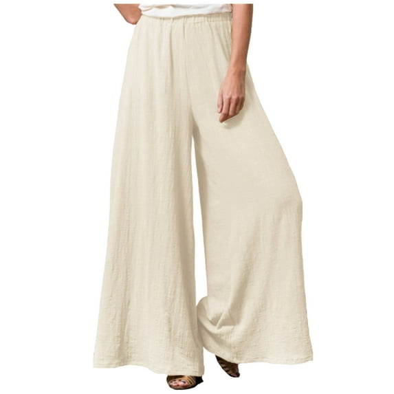 CaComMARK PI Women Pants Plus Size Clearance Women Casual Solid Color Pocket Fold Loose Full Length Pants Beige