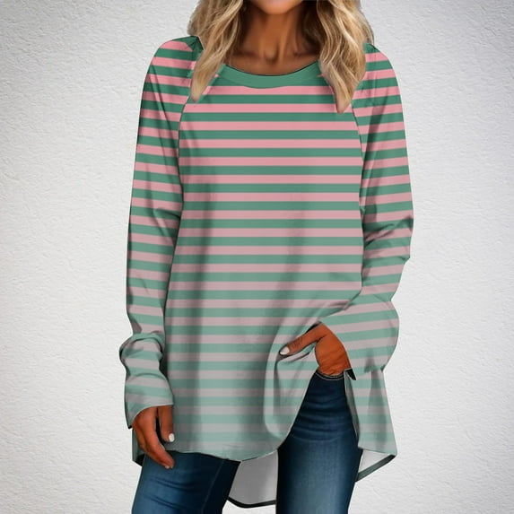 CaComMARK PI Women Tops Casual Full Sleeve Round Neck Striped Tops Long Sweatshirts Loose Blouse Print Graphic T Shirt sales today deals prime