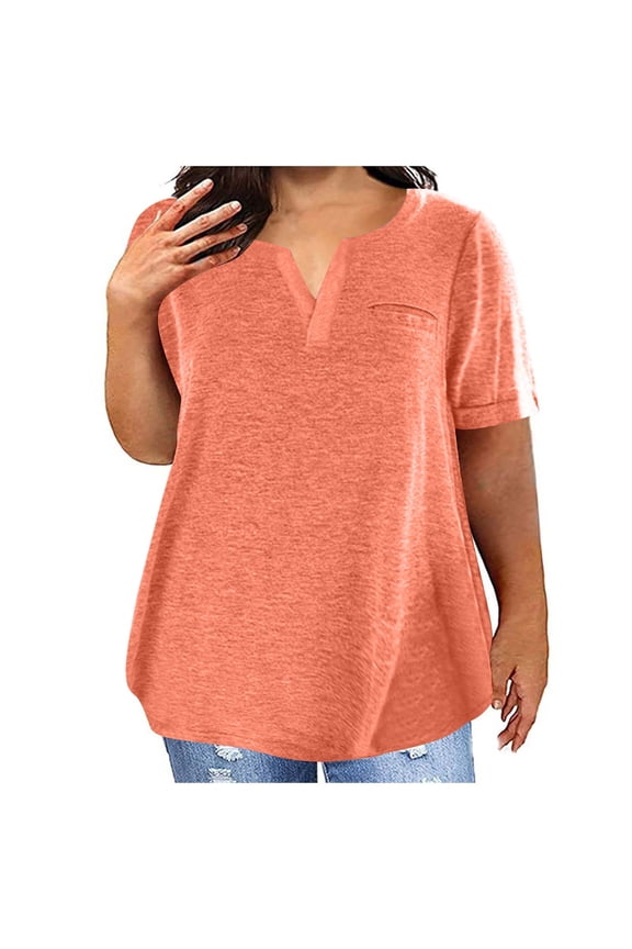Women V Neck T-Shirt Casual Short Sleeve Plus Size Tops for Women Sexy V-Neck Blouse Solid Casual Loose Summer Short Sleeve Blouse