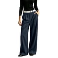 thumbnail image 1 of CaComMARK PI Women's Baggy Casual Dress Pants Lightweight Pleated Wide Leg Pants Loose Relaxed Fit Trousers Navy, 1 of 8