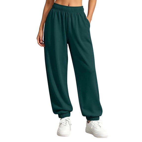 CaComMARK PI Women's Baggy Sweatpants Wide Leg Gym Workout Running Drawstring Sweatpant with Pockets Green