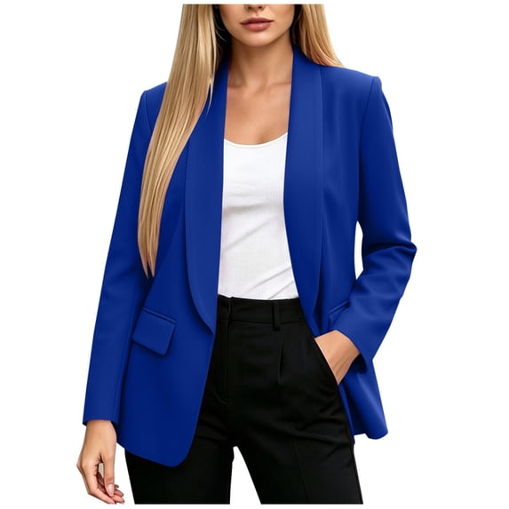 CaComMARK PI Women's Blazers Long Sleeve office Open Front Lapel Blazer Dressy Business Casual Work Suit Coat Fall Jackets Blue