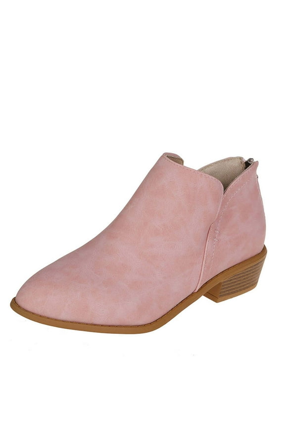 Women's Boots Winter Chunky Heel Low Heel Pointed Toe Boots Back Zipper Shoes Pink