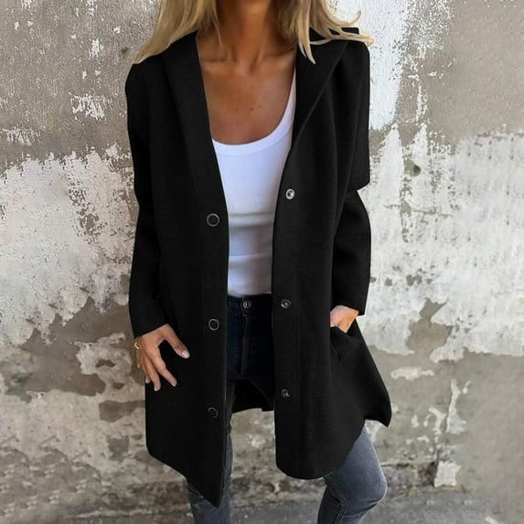 CaComMARK PI Women's Cardigan Sweater Clearance Fall Winter Hooded Sweatshirt Loose Long Sleeves Jacket Solid Color Casual Going Out Coat Black 4(S)