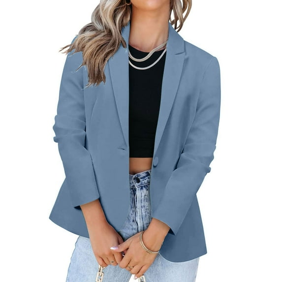 CaComMARK PI Women's Casual Lightweight Blazer Jackets Suit Long Sleeve Solid Open Front with Button Pockets for Business office Free Shipping