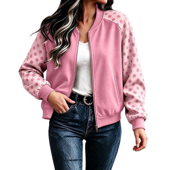 Color Gaurd Pi CaComMARK PI Women's Color‑Block Polka Dot Raglan Sleeve Bomber Jacket ...