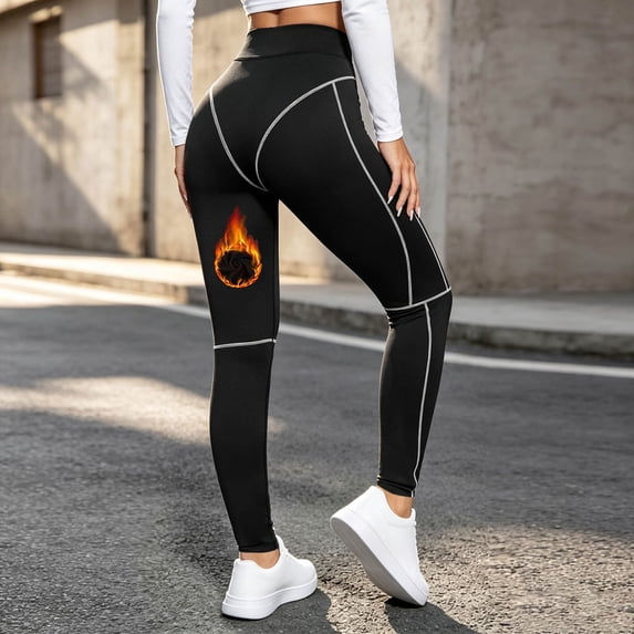 CaComMARK PI Women's Fleece Workout Leggings Tummy Control High Waisted Yoga Pants Butt Lifting Ankle Compression Leggings Black