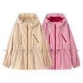 thumbnail image 1 of CaComMARK PI Women's Gingham Hooded Jacket Oversized Drawstring Waist Casual Zip Up Plaid Coat Outerwear with Pockets Red, 1 of 6