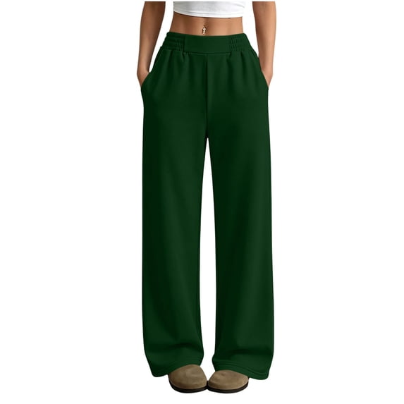 CaComMARK PI Women's High Elastic Waist Sweatpants Elastic Waist Straight Leg Comfy Workout Casual Sweat Pants with Pockets Army Green