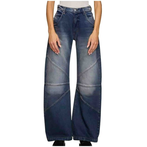 CaComMARK PI Women's Jeans Clearance Fashion High Waisted Barrel Jeans Casual Loose Boyfriend Wid Leg Denim Pants Black 8(L)