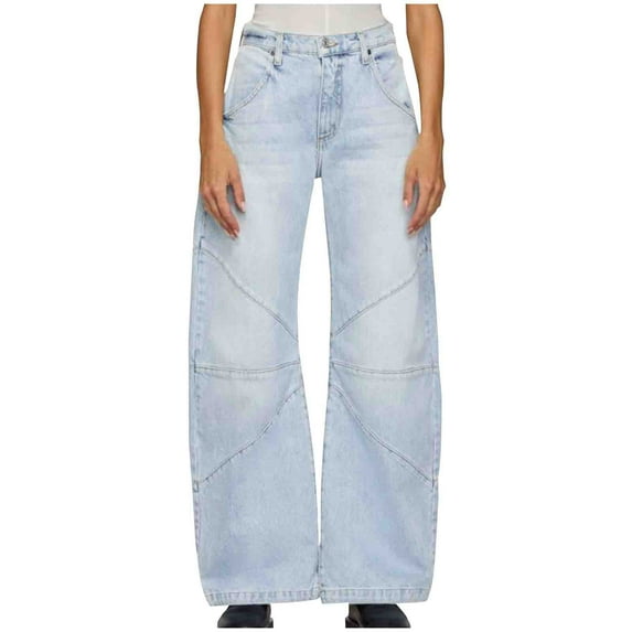 CaComMARK PI Women's Jeans Fashion High Waisted Barrel Jeans Casual Loose Boyfriend Wid Leg Denim Pants Light Blue 4(S)