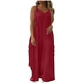 thumbnail image 1 of CaComMARK PI Women's Jumpsuit Clearance 2025 Summer Fashion Casual Rompers Sleeveless Printed Spaghetti Wide Leg Jumpsuit with Pocket Red 8(L), 1 of 7