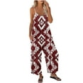 thumbnail image 1 of CaComMARK PI Women's Jumpsuit 2025 Summer Fashion Casual Rompers Sleeveless Printed Spaghetti Wide Leg Jumpsuit with Pocket Wine 4(S), 1 of 5