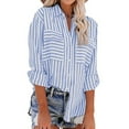 thumbnail image 1 of CaComMARK PI Women's Long Sleeve Tops Clearance Shirts V Neck Button Striped Pockets Blouse, 1 of 1