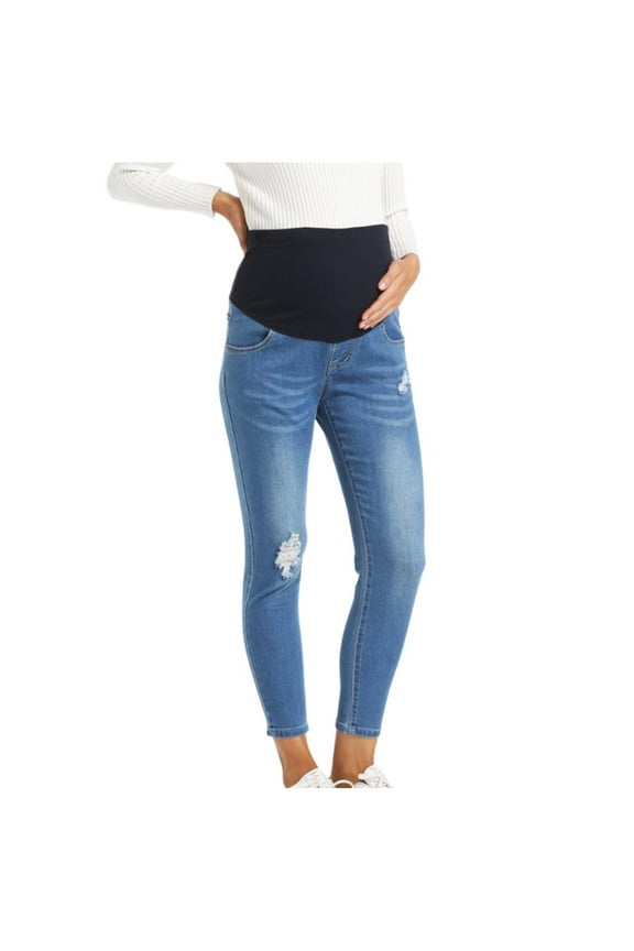 Women's Maternity Casual High Waist Zipper Ripped Jeans Pants Trousers Mom Fit Denim Pants 90 percent off clearance sale
