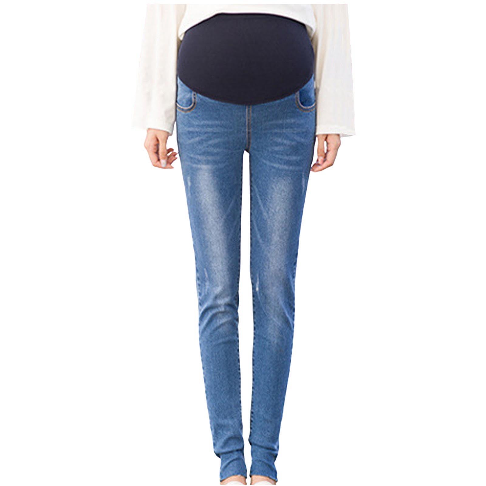 Anna-Kaci Women's Maternity Flare Jeans with Full Over Belly Panel and Classic Denim Wash