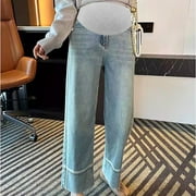 CaComMARK PI Women's Maternity Wideband Waist Flare Leg Pregancy Denim Jeans with Pockets clearance sale