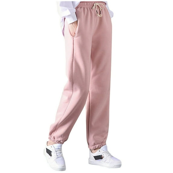CaComMARK PI Women's Pants Clearance Women Solid Color Plus Velvet Elastic Lace-up Casual Sweatpants Trousers Pink