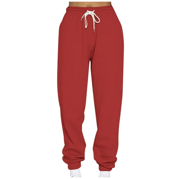 CaComMARK PI Women's Pants Plus Size Women's Casual Loose Sports Sweatpants Ankle Banded Trousers Gradient Fleece Wide-Leg Trousers Red