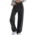 thumbnail image 1 of CaComMARK PI Women's Pants Plus Size Clearance Women's High Waisted Trendsetters Denim Pants Buckle Loose Stitching Slimming Loose Full Length Trousers Dark Gray, 1 of 5