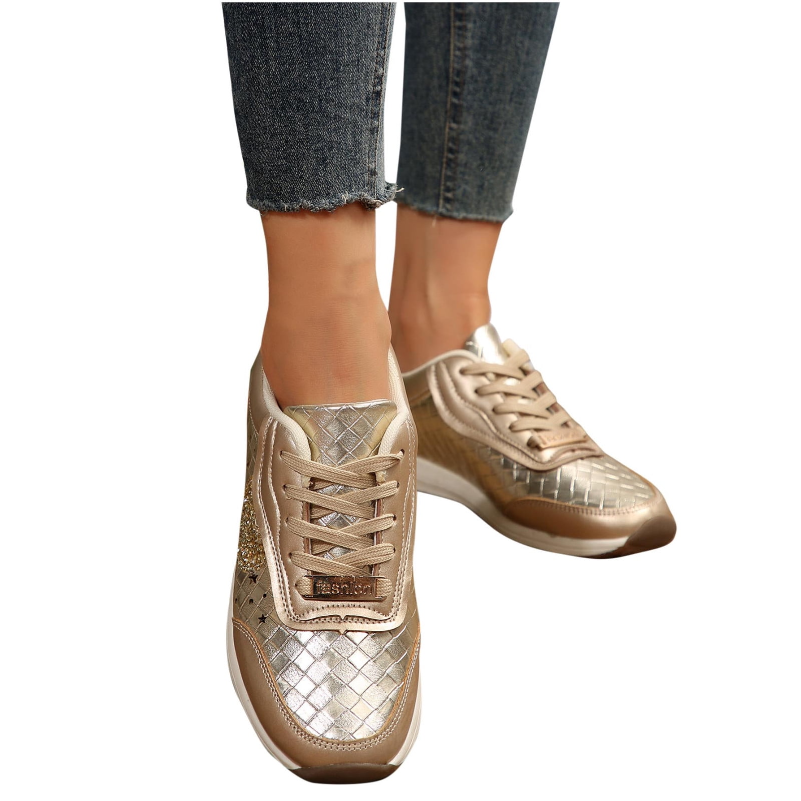 CaComMARK PI Women's Platform Sneakers Rhinestone Fashion Fall Winter Chunky Casual Sparkly Retro Braided Walking Shoes clearance sales today deals prime