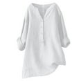 thumbnail image 1 of CaComMARK PI Women's Plus Size Casual Tops Clearance V- Neck Floral Printed Tunic Buttons Short Sleeve T-shirt White, 1 of 5