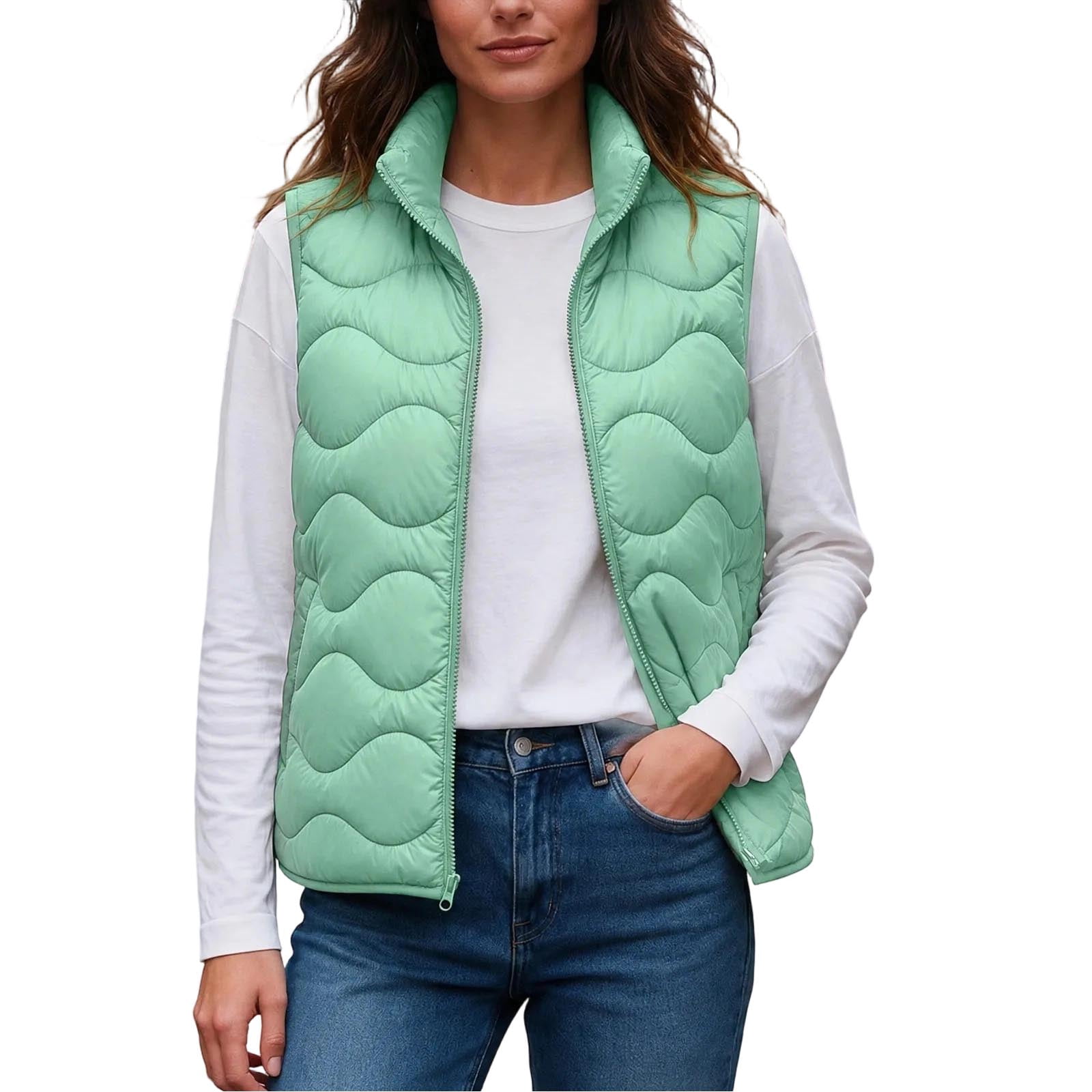 CaComMARK PI Women's Sleeveless Wave Pattern Quilted Padded Vest Full ...