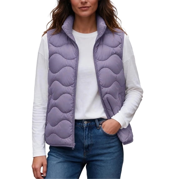 CaComMARK PI Women's Sleeveless Wave Pattern Quilted Padded Vest Full ...