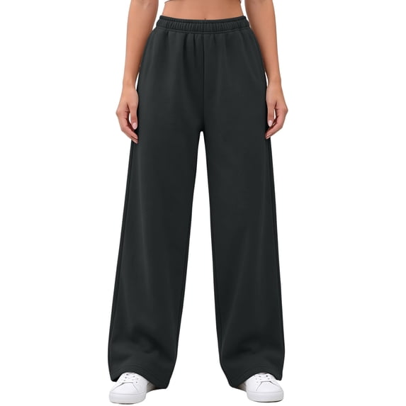 CaComMARK PI Women's Straight Leg Sweatpants Basic Solid Elastic Waist Athletic Track Pants with Pockets Dark Gray