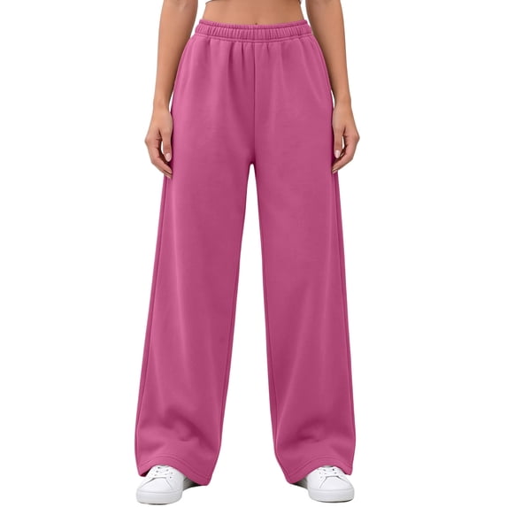 CaComMARK PI Women's Straight Leg Sweatpants Basic Solid Elastic Waist Athletic Track Pants with Pockets Hot Pink