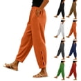 thumbnail image 1 of CaComMARK PI Women's Waffle Knit Joggers Side Split Waffle Knit Joggers Drawstring Waist Baggy Casual Sweatpants with Pockets White, 1 of 6