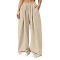 thumbnail image 1 of CaComMARK PI Women's Wide Leg Sweatpants Baggy Casual High Waisted Drawstring Sweat Track Pants with Pockets Khaki, 1 of 9