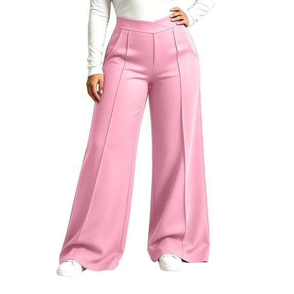 CaComMARK PI Women's Wide Leg Sweatpants Baggy Casual Solid Color Elastic Waist Track Sweat Pants with Pockets Pink-A