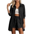 thumbnail image 1 of CaComMARK PI Womens 3/4 Sleeve Tops Casual Long Collared Button Down Shirt Jackets Dressy Flowy Beach Vacation Blouse Black, 1 of 7