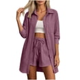 thumbnail image 1 of CaComMARK PI Womens 3/4 Sleeve Tops Casual Long Collared Button Down Shirt Jackets Dressy Flowy Beach Vacation Blouse Purple, 1 of 7