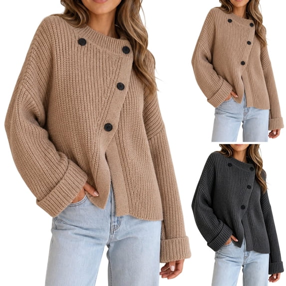 CaComMARK PI Womens Cardigan Sweaters Button Down Long Sleeve Knit Outerwear Oversized Fashion Chunky Open Front Sweater Khaki