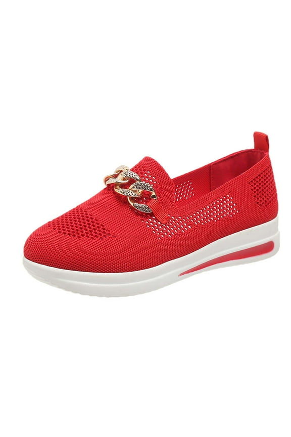 Womens Shoes Clearance Casual Wide Width Slip on Sneakers Round Toe Comfy Wedge Shoes Mother's Day Gifts Cheapest Items on Sale Red