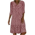 thumbnail image 1 of CaComMARK PI Womens Tops Plus Size Women Summer Casual V-Neck Print 3/4 Sleeve Fold Mini Dress Red, 1 of 6