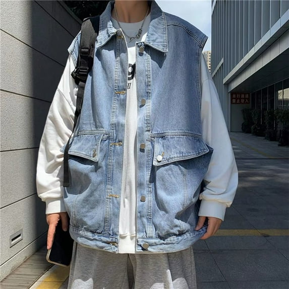 CaComMARK PI sales today deals prime Men's Vintage Denim Jean Vest Oversized Button Down Jean Waistcoat Gilet