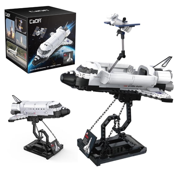 CaDA Bricks - NASA Space Shuttle Discovery Building Set with Satellite & Display Stand, 475 Pieces, NASA Shuttle Model Kit, Compatible with Major Brick Brands