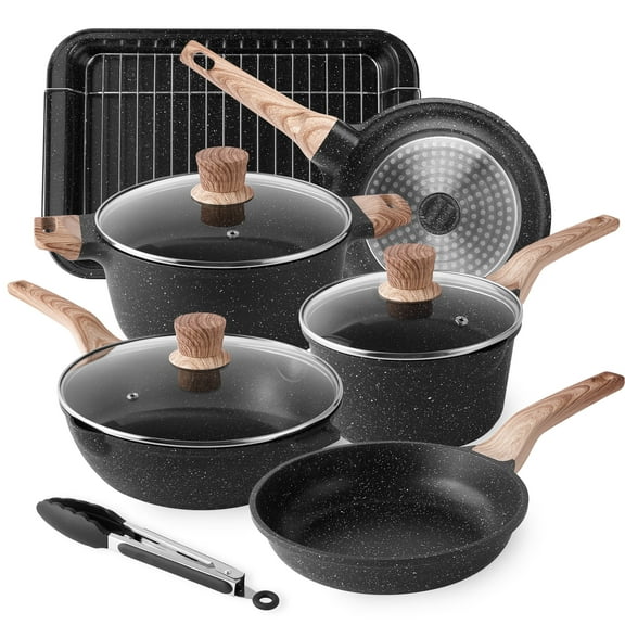 Caannasweis 10 Pieces Nonstick Cookware Sets Kitchen Induction Pots and Pans with Baking Pan Set