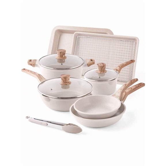 Caannasweis 11 Pieces Nonstick Cookware Sets Pots And Pans Set With Bakeware Set Granite Frying Pans For Cooking Granite Pan Sets