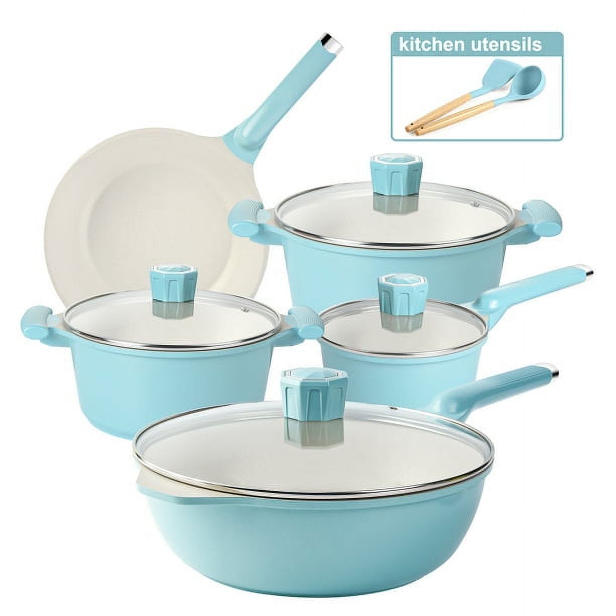 Caannasweis 11 Pieces Pots and Pans Granite Stone Cookware Set Non Stick Pot Set, Nonstick