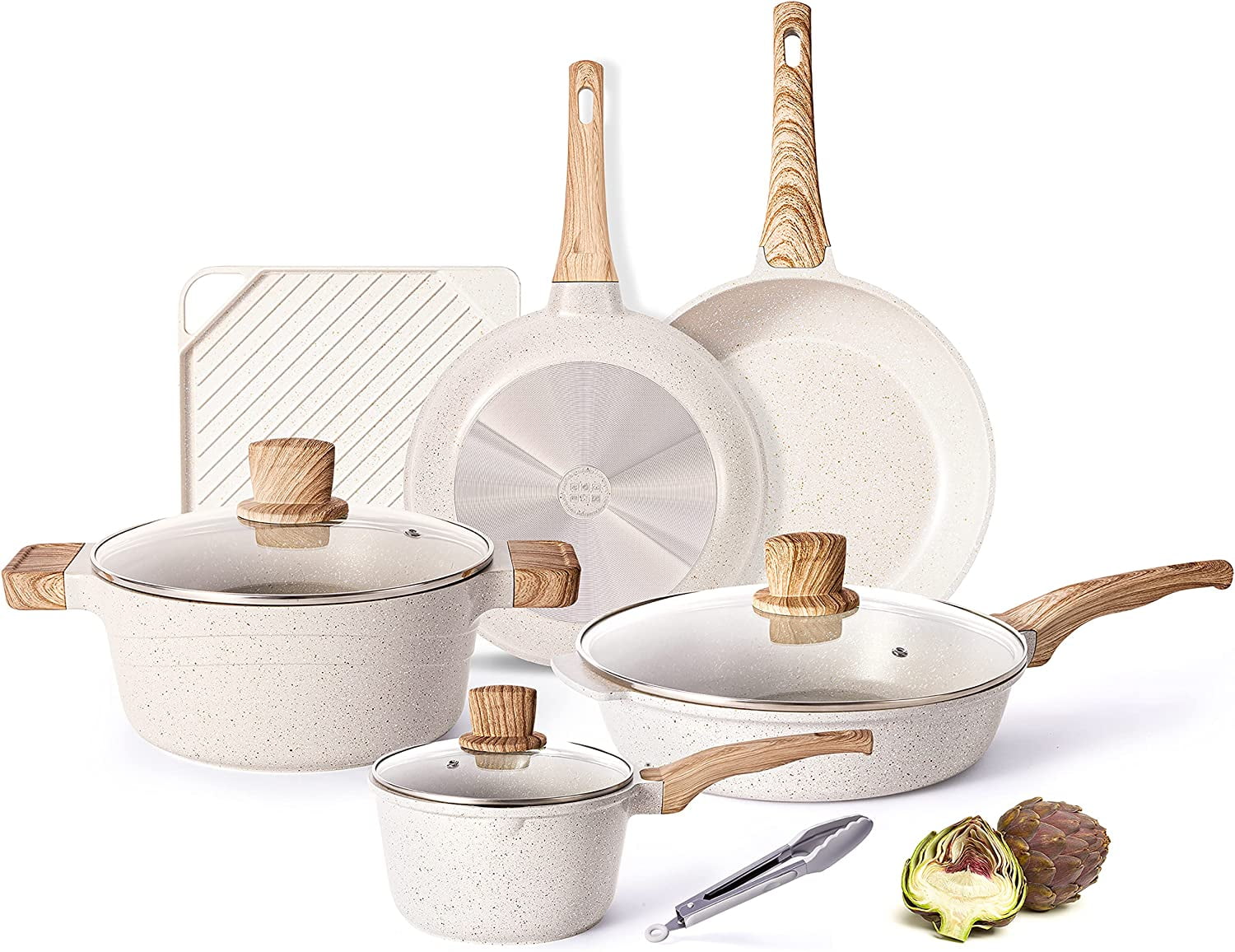 Nonstick Cookware Sets, Pots And Pans Set With Wood Handles