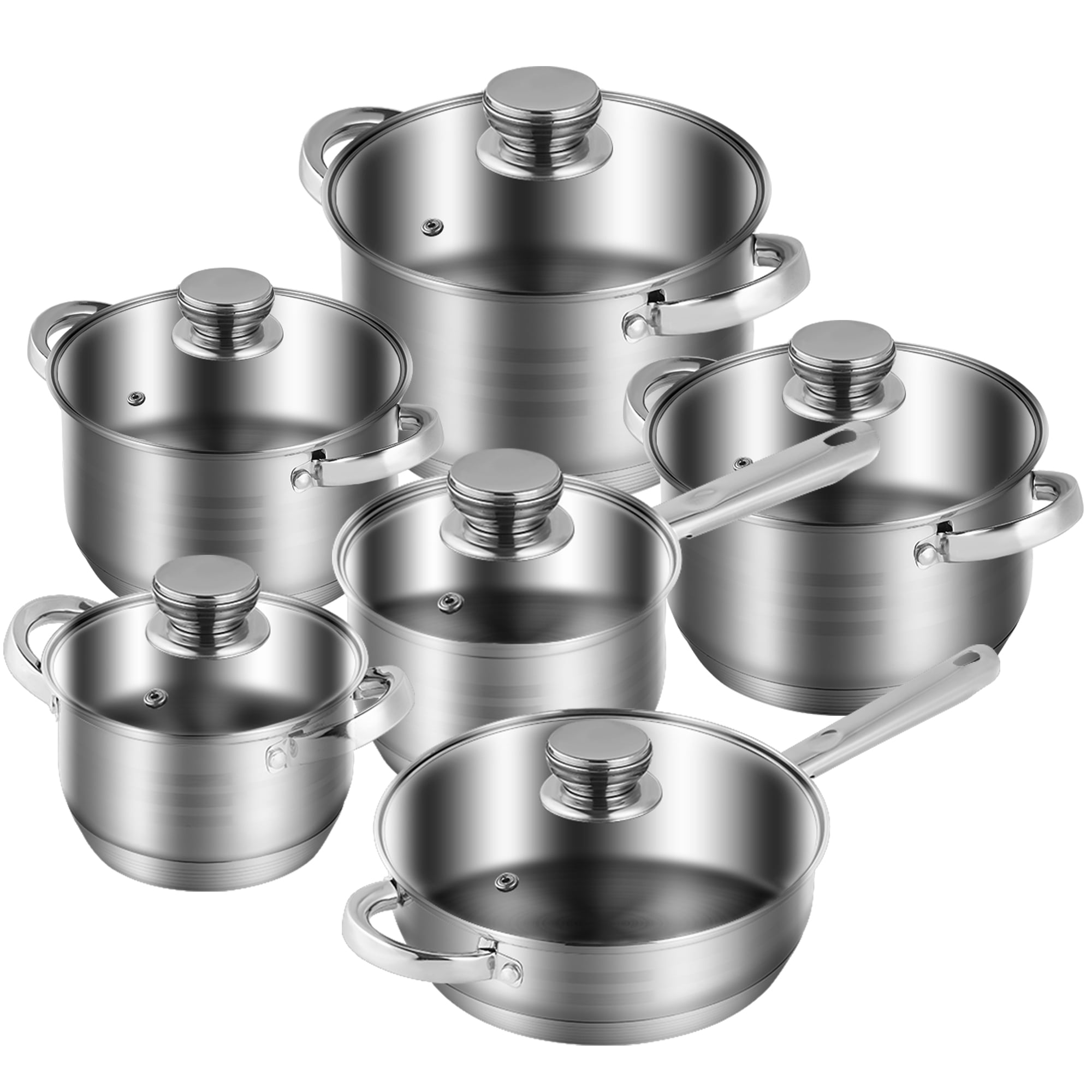 Caannasweis 12 Pieces Stainless Steel Cookware Sets Induction Pots and Pans