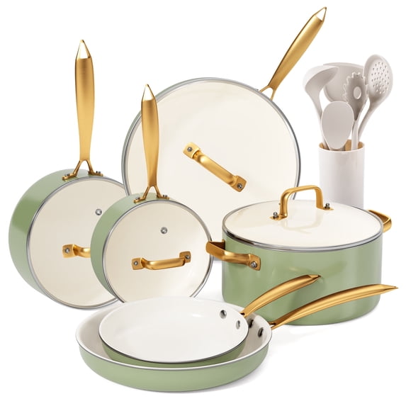 Caannasweis 16 Pieces Ceramic Cookware Sets, Nonstick Pots and Pans Lightweight Cookware Set with Cooking Utensils Set
