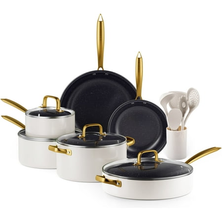 Caannasweis 15 Pieces Ceramic Nonstick Cookware Set with Cooking Utensils